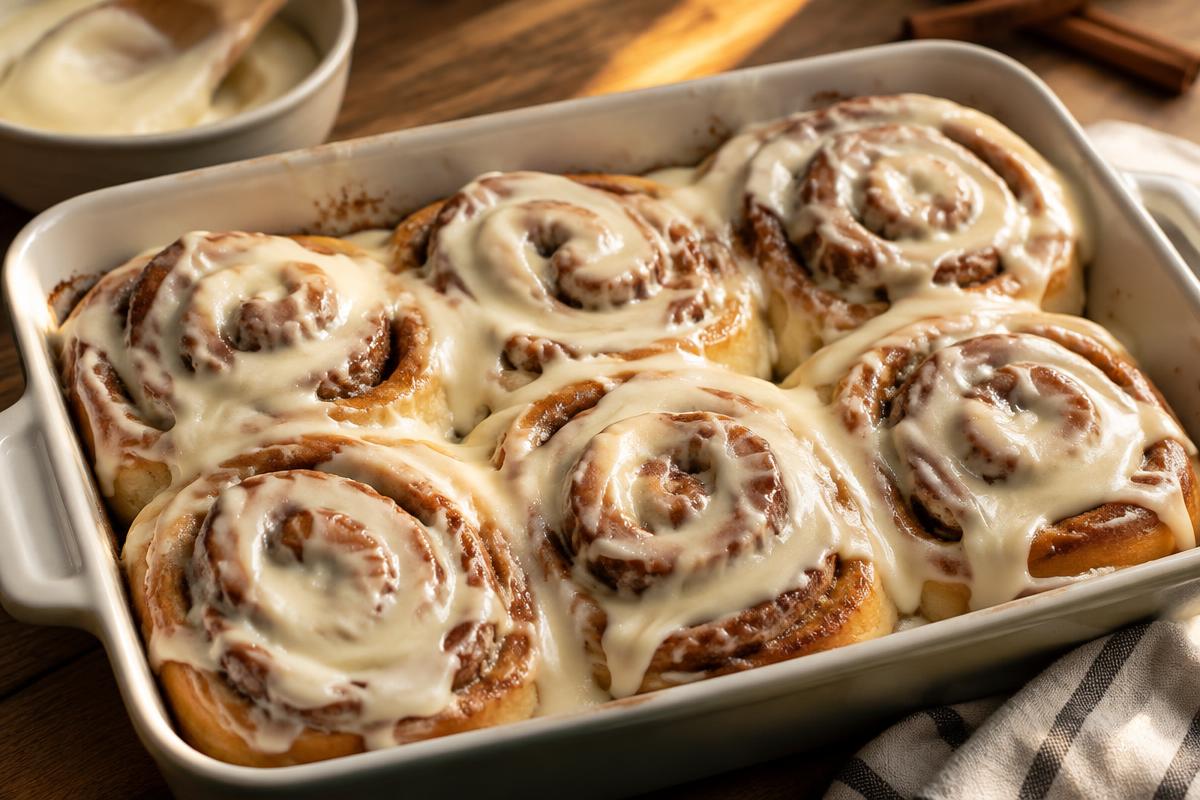 Finished Cinnamon Buns with Cream Cheese Icing